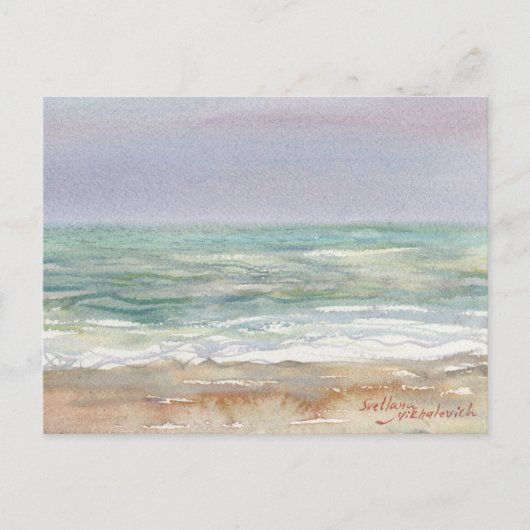 Het winterlandschap van het zee. Waterverf Briefkaart (Voorkant)