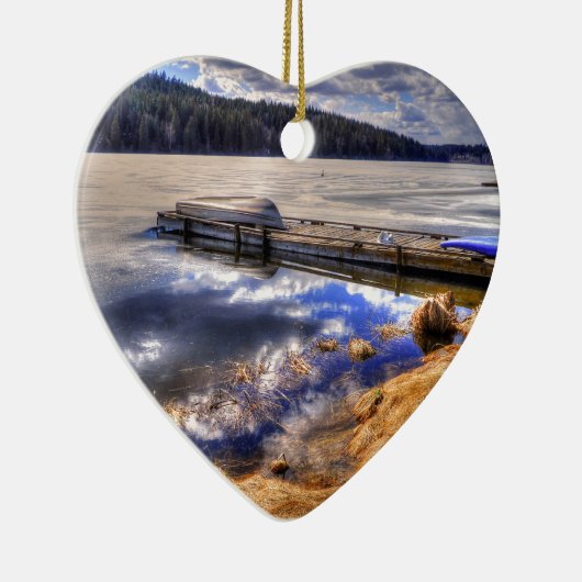 Het wintermeer en het landschap van Kayak Wilderne Keramisch Ornament (Rechts)