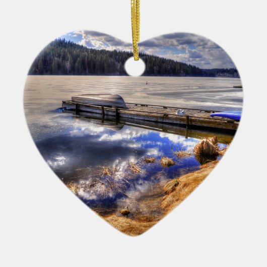 Het wintermeer en het landschap van Kayak Wilderne Keramisch Ornament (Voorkant)