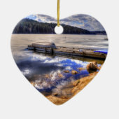 Het wintermeer en het landschap van Kayak Wilderne Keramisch Ornament (Achterkant)