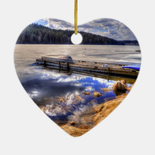 Het wintermeer en het landschap van Kayak Wilderne Keramisch Ornament