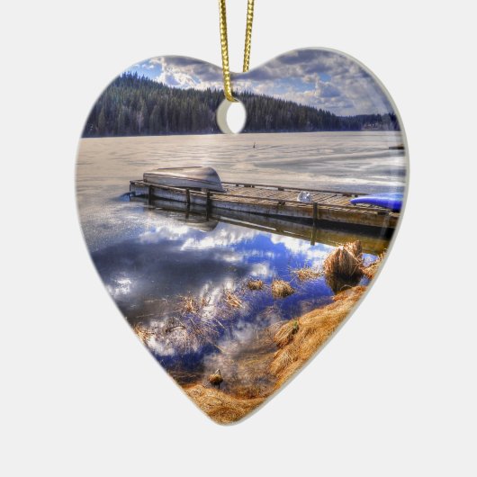 Het wintermeer en het landschap van Kayak Wilderne Keramisch Ornament (Links)