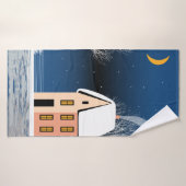 Het winternachtlandschap. Cozy house, diverse bome Badhanddoek (Badhanddoek)