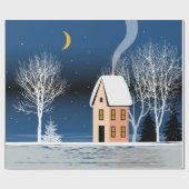 Het winternachtlandschap. Cozy house, diverse bome Cadeaupapier (Vlak)