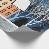Het winternachtlandschap. Cozy house, diverse bome Cadeaupapier (Hoek)