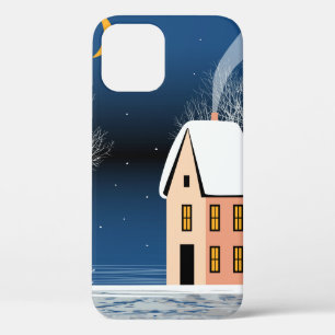 Het winternachtlandschap. Cozy house, diverse bome Case-Mate iPhone Case