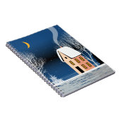 Het winternachtlandschap. Cozy house, diverse bome Notitieboek (Rechterzijde)