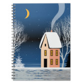 Het winternachtlandschap. Cozy house, diverse bome Notitieboek (Voorkant)