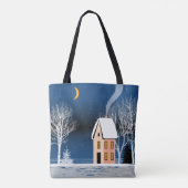 Het winternachtlandschap. Cozy house, diverse bome Tote Bag (Achterkant)