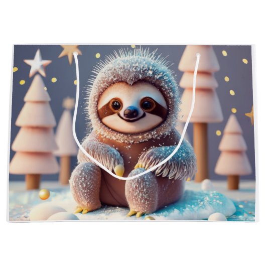Het winterwonderland van Snowy Sloth Groot Cadeauzakje (Voorkant)