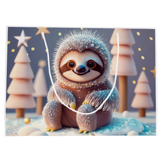 Het winterwonderland van Snowy Sloth Groot Cadeauzakje (Achterkant)