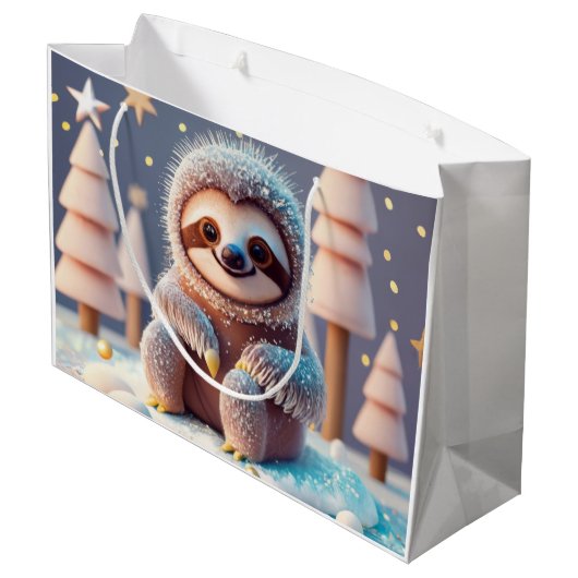 Het winterwonderland van Snowy Sloth Groot Cadeauzakje (Achterkant Gekanteld)