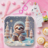 Het winterwonderland van Snowy Sloth Papieren Bordje (Feest)
