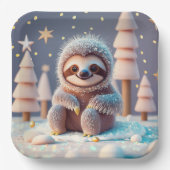 Het winterwonderland van Snowy Sloth Papieren Bordje (Voorkant)