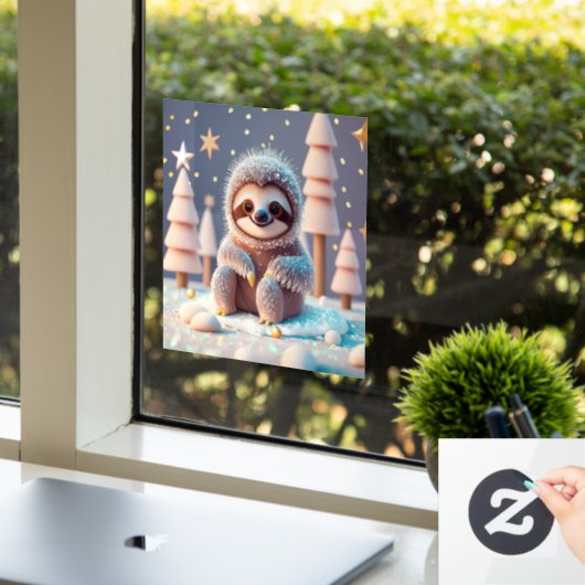 Het winterwonderland van Snowy Sloth Raamsticker (Kantoor)