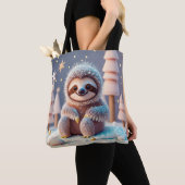 Het winterwonderland van Snowy Sloth Tote Bag (Dichtbij)