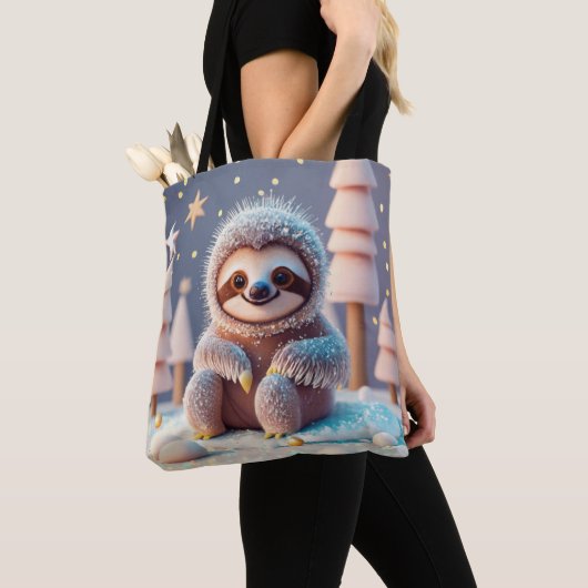 Het winterwonderland van Snowy Sloth Tote Bag (Dichtbij)