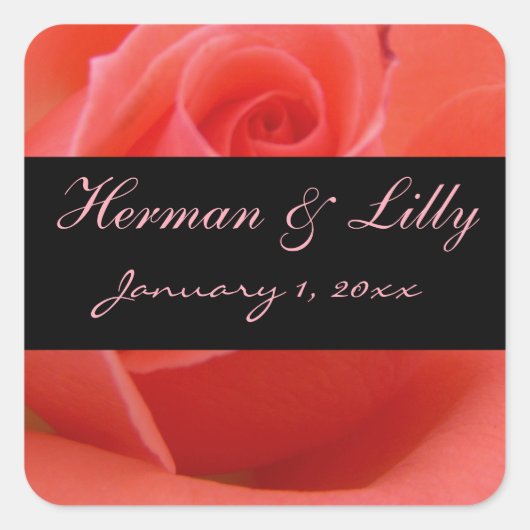 Het wit tipte Roze toenam Persoonlijk Huwelijk Vierkante Sticker (Voorkant)