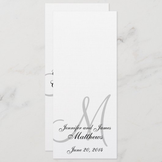 Het Wit van het Linnen van het Monogram van het Programmakaart (Voorkant / Achterkant)