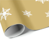Het Wit van het Patroon van sneeuwvlokken op Goud Cadeaupapier (Rol Hoek)