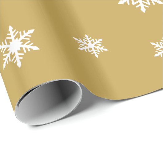Het Wit van het Patroon van sneeuwvlokken op Goud Cadeaupapier (Rol Hoek)
