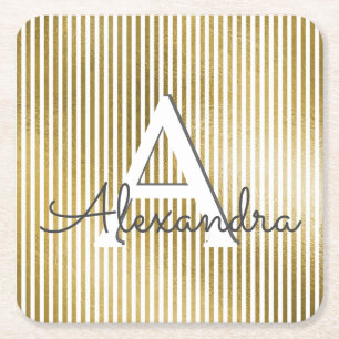 Het witte & Gouden Gestreepte Monogram van de Kartonnen Onderzetters
