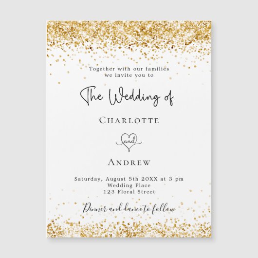 Het witte goudhandschrift van het huwelijk elegant magnetische uitnodiging (Voorkant)