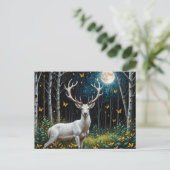 Het witte hert in een maanverlicht bos briefkaart (Staand voorkant)
