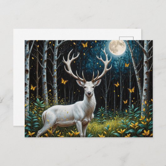 Het witte hert in een maanverlicht bos briefkaart (Voorkant / Achterkant)