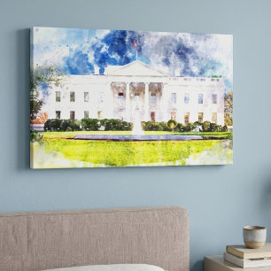 Het Witte Huis in Washington DC Aquarel Canvas Afdruk