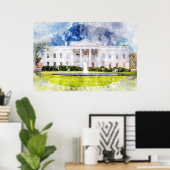 Het Witte Huis in Washington DC Aquarel Poster (Thuiskantoor)