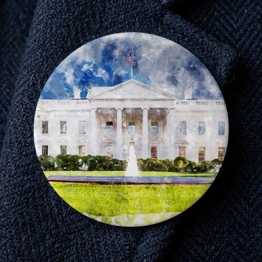Het Witte Huis in Washington DC Aquarel Ronde Button 6,0 Cm