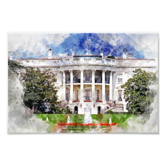 Het Witte Huis in Washington DC in Waterverf Foto Afdruk (Voorkant)