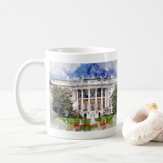 Het Witte Huis in Washington DC in Waterverf Koffiemok (Met donut)