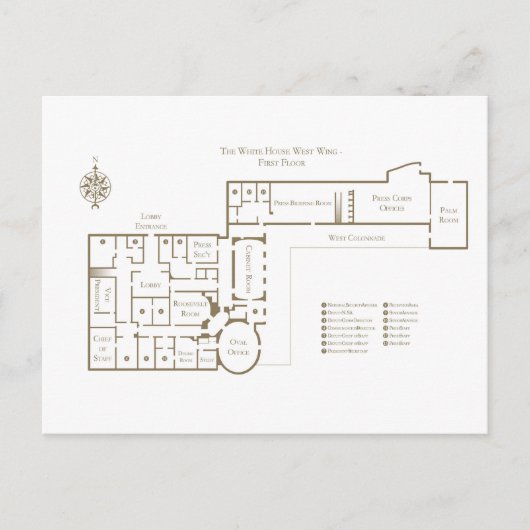 Het Witte Huis plattegrond eerste verdieping West Briefkaart (Voorkant)