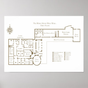 Het Witte Huis plattegrond eerste verdieping West  Poster