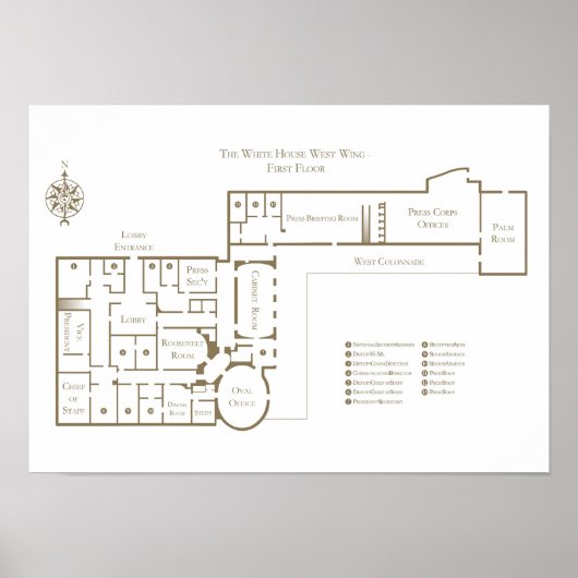 Het Witte Huis plattegrond eerste verdieping West Poster (Voorkant)