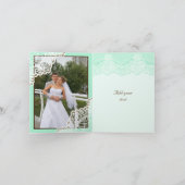 Het witte kant met het huwelijk van de parelsmunt bedankkaart (Binnen)