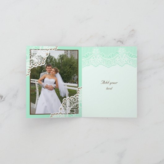 Het witte kant met het huwelijk van de parelsmunt bedankkaart (Binnen)