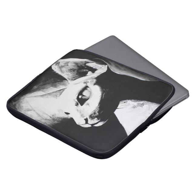 Het witte Kat Pet Black met haarloze kreeft Laptop Sleeve (Voorkant top)
