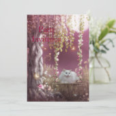 Het Witte Kat van de uitnodiging op de Boom Zing (Staand voorkant)