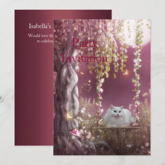Het Witte Kat van de uitnodiging op de Boom Zing (Voorkant / Achterkant)