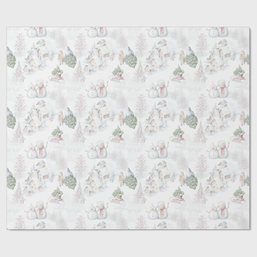 Het witte kerstadorp cadeaupapier (Vlak)