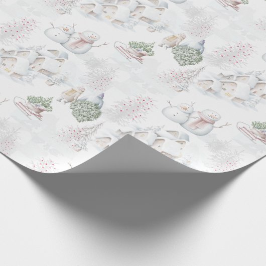 Het witte kerstadorp cadeaupapier (Hoek)