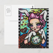 Het witte konijn Alice Fairy Fantasy Art Girl Briefkaart (Voorkant / Achterkant)