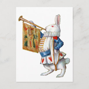 Het witte konijn blaast zijn hoorn briefkaart