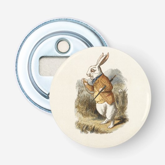 Het witte konijn button flesopener (Voorkant)