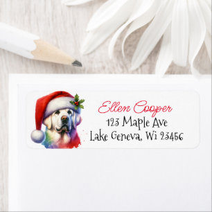 Het witte lab in Santa Hat Kerstmis Etiket