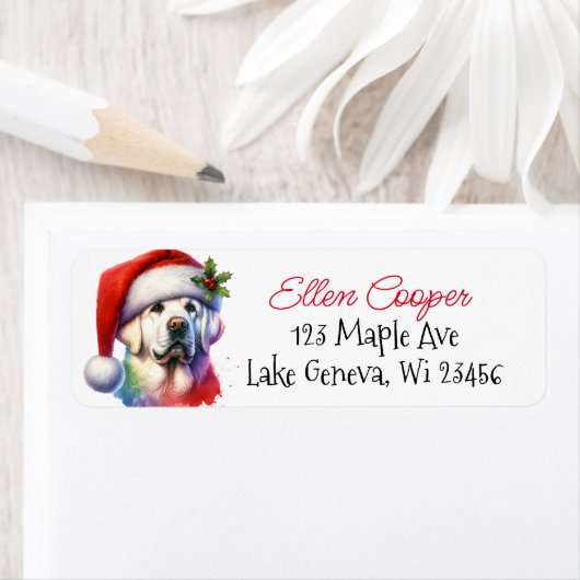 Het witte lab in Santa Hat Kerstmis Etiket (Insitu)