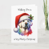 Het witte lab in Santa Hat Kerstmis Kaart (Voorkant)